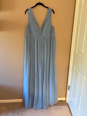 Azazie Powder Blue V-Neck Pleated Maxi Dress